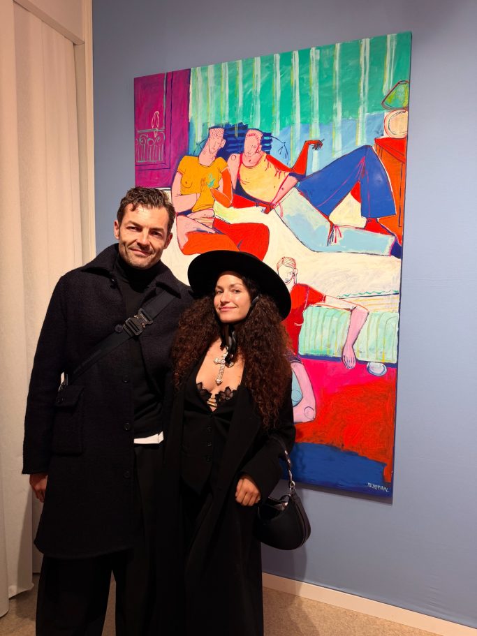 Ophélia Jacarini et François-Xavier Watine lors du vernissage de Xavier de Vilmorin à la Moderne Art Fair 2026 à Paris.