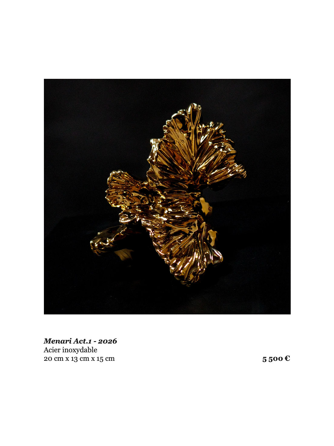 Menari Act.1 - 2026
Acier inoxydable
20 cm x 13 cm x 15 cm 