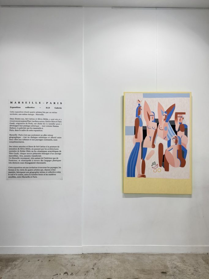 Accrochage de l'Exposition "Paris - Marseille", par Robin Obitz en Exposition Collective, H.D Galerie, 45 Rue Vivienne, Paris 2, Juin 2025