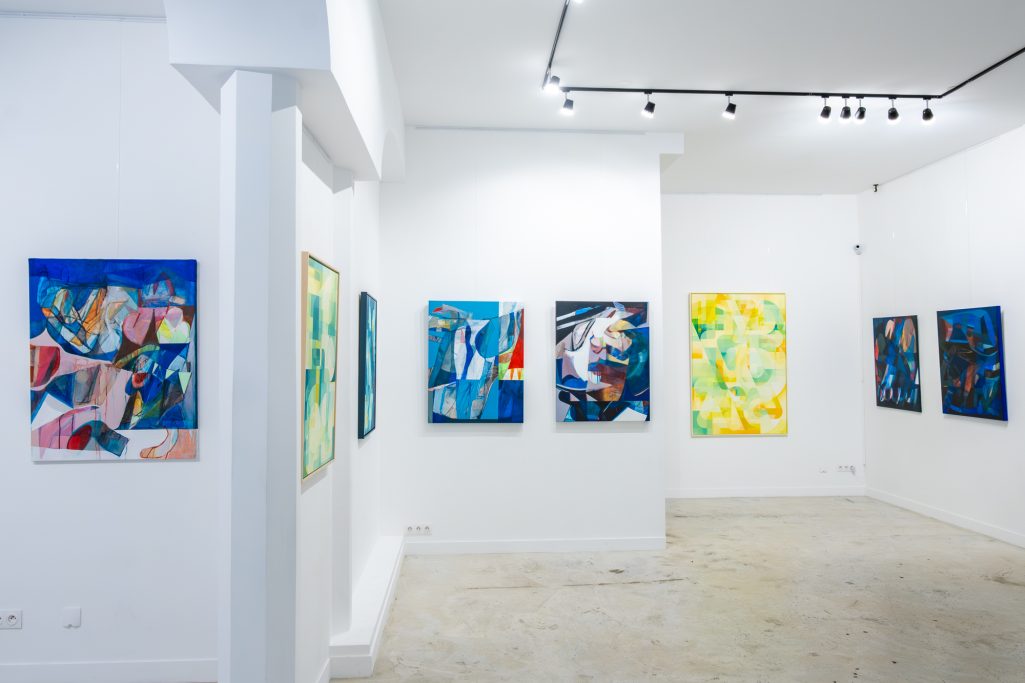 Accrochage de l'Exposition "Interférences" en duo Show, par Pavel Rtue, présentée à H.D Galerie, 45 Rue Vivienne, Paris 2, Novembre 2024