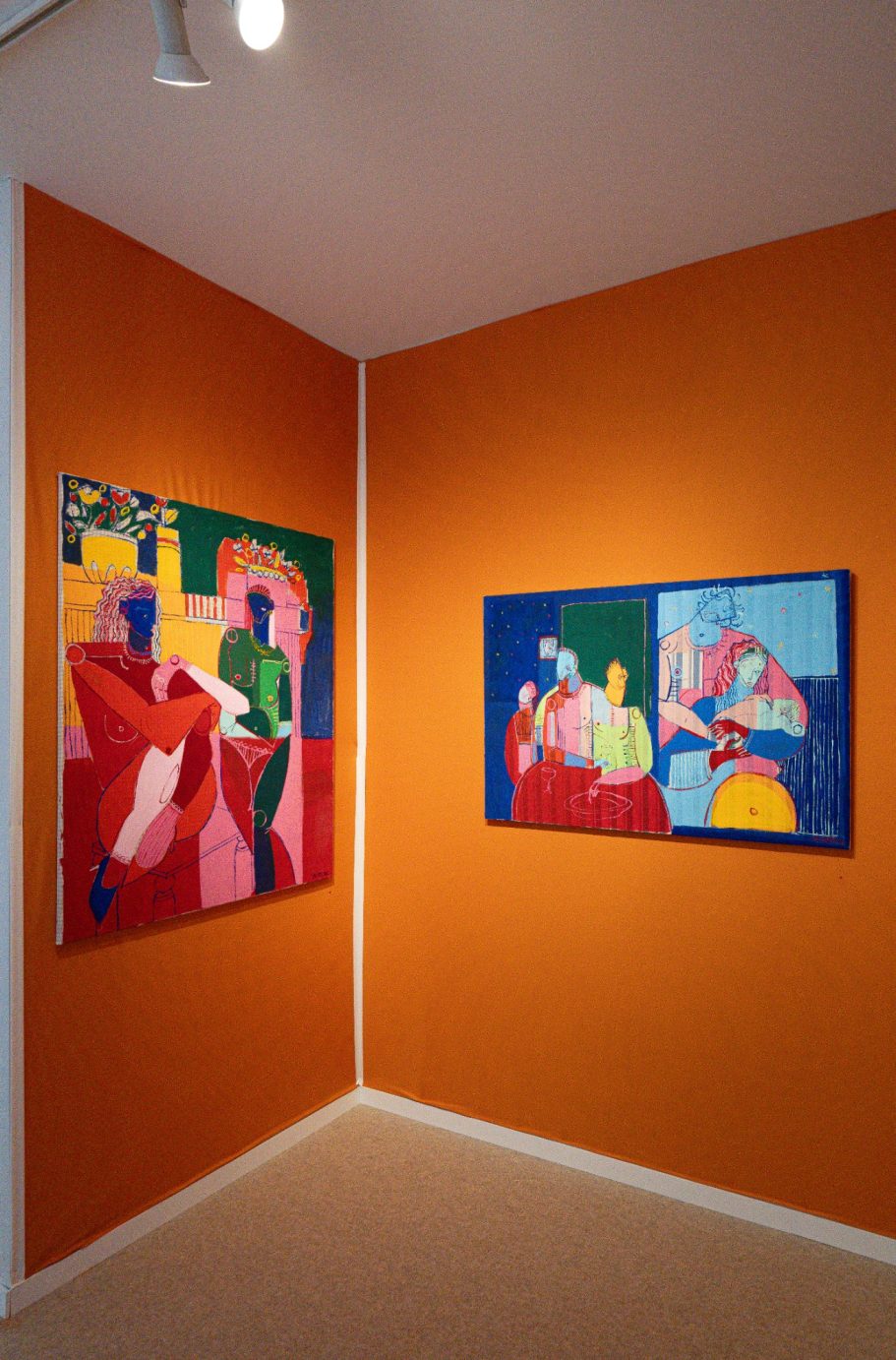 Vue du stand de Xavier de Vilmorin à la Moderne Art Fair 2026 à Paris, avec plusieurs peintures figuratives exposées par H.D Galerie.