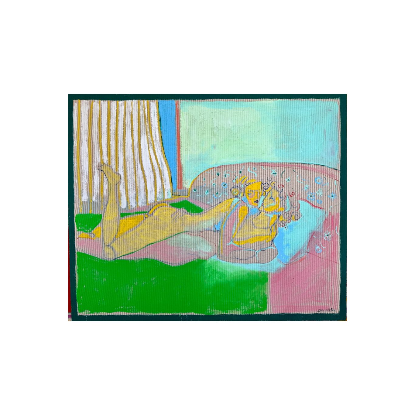 Xavier de Vilmorin — La sieste sur les draps verts La sieste sur les draps verts de Xavier de Vilmorin, exposition Naître à soi chez H.D Galerie, Paris