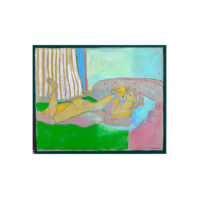 La sieste sur les draps verts de Xavier de Vilmorin, exposition Naître à soi chez H.D Galerie, Paris