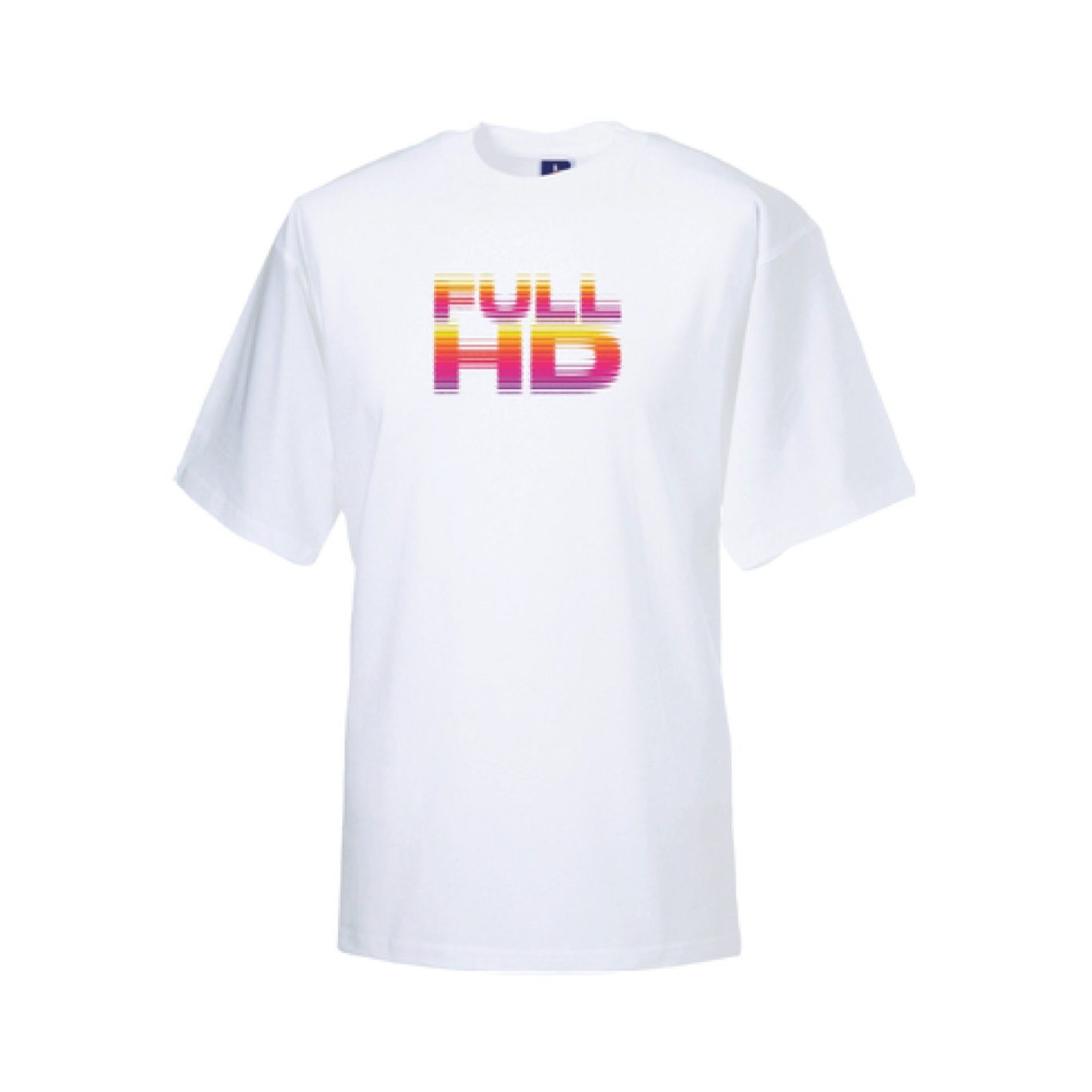 T-shirt blanc FULL-HD en coton avec logo coloré imprimé sur la poitrine
