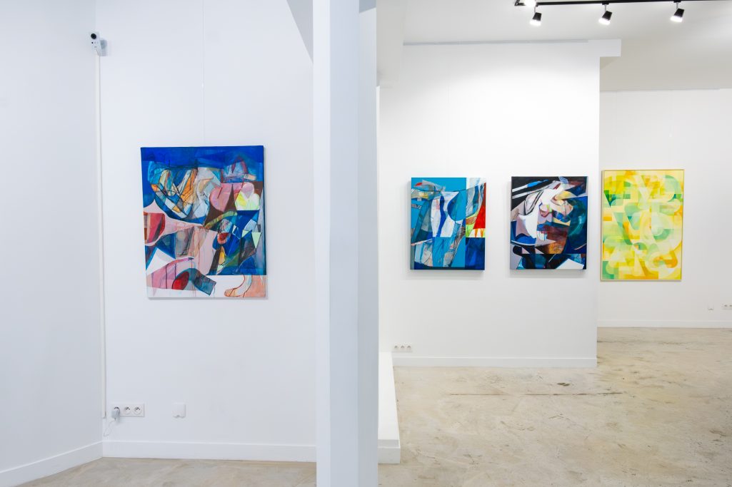 Accrochage de l'Exposition "Interférences" en duo Show, par Pavel Rtue, présentée à H.D Galerie, 45 Rue Vivienne, Paris 2, Novembre 2024