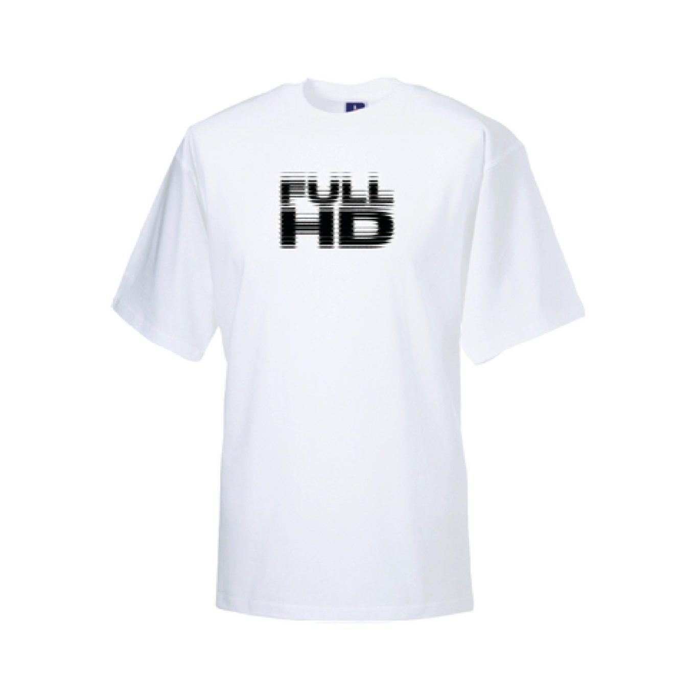T-shirt blanc FULL-HD en coton avec logo coloré imprimé sur la poitrine